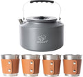 Bulin Camping Kettle, 2.2L Large Portable Stovetop Tea Kettle Fast Heating Boiling Hot Water for Open Fire Lightweight Coffee Pot with 4 Camping Cups & Anti-scald Sleeves for Outdoor Hiking Picnic