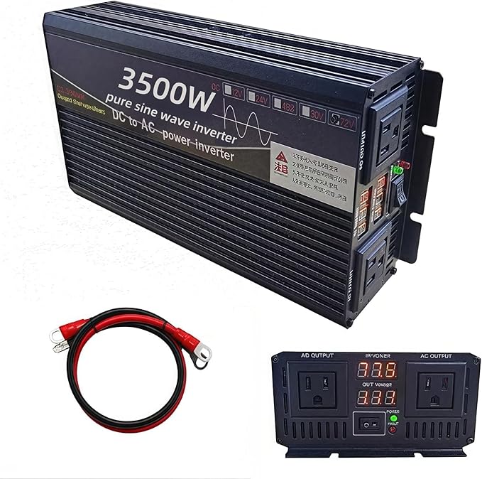 3500W Power Inverter 12V DC to 110V AC Converter with LED Display Dual AC Outlets Dual Fans Radiating for RV, Camp, Boat and Home Emergency Portable Pure Sine Wave Inverter (LED Screen, 3500W 12V)