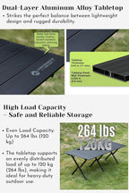 CAMPINGMOON Large Roll-Up Table L 63'' x W 31.5'' x H 24'' Aluminum Folding Portable Camping Outdoor Track Style Design Table BKT-160