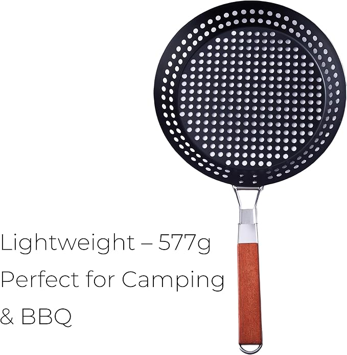 12-Inch Kozmatik Grill Pan Stovetop Turkish - Black Non-Stick Carbon Steel Grill Basket Vegetable with Handle | Vegetable Charring Pan for Stovetop & Grill