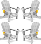 SERWALL Adirondack Chair with Cup Holders - Composite Adirondack Chairs Set of 4 HDPE Outdoor Chairs All Weather Use- Silver Gray