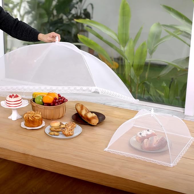 Food Covers for Outside - 2 Extra Large (40 x 25 in) & 6 Large (17 x 17 in) Food Tents/Food Covers for Outdoors Mesh Screen, Picnic Pool Party Supplies, Pop-Up and Collapsible