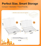Grill Basket Set for Outdoor Grilling - Large Capacity Fish Grill Basket & Grilling Rack - Food Grade Stainless Steel Portable Flat Basket with Removable Handle for Vegetables, Shrimp & Camping (M+S)