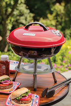 Cuisinart CCG190RB Inch BBQ, 14" x 14" x 15", Portable Charcoal Grill, 14" (Red) & CGS-W13 Wooden Handle Tool Set, Black (13-Piece)