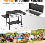 Bonnlo 2-in-1 Propane Stove and Griddle, 3 Burner Outdoor Gas Cooker with Iginition, Storage Shelf and Portable Wheels, 225000BTU Output Camping Stove for Backyard Cooking BBQ Frying and Boiling