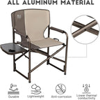 TIMBER RIDGE Lightweight Oversized Camping Chair, Aluminum Directors Chair with Side Table for Outdoor Camping, Lawn, Picnic and Fishing, Supports 400lbs, Tan 2Pack