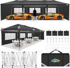 COBIZI 10x30 Pop Up Canopy Tent with Removable Sidewalls, Waterproof Portable Easy Up Canopy with Carry Bag, Instant Outdoor Shelter Tents for Parties, Events, Backyard Gatherings, Weddings, Black