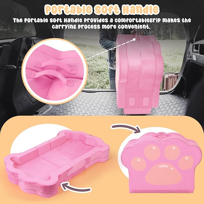 Foldable Portable Toddler Travel Bed,Toddler Floor Bed with Washable Cover for Kids,Soft and Safe (Pink)