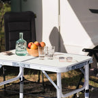 VINGLI Small Folding Table Portable 2FT Aluminum Foldable Camping Table for Picnic Card Table with 3 Adjustable Height & Carry Handle for Outdoor Indoor Hiking Camp BBQ Beach-White
