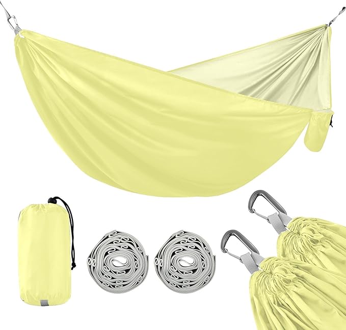 Champagne Yellow Camping Hammock Camping Gear with 2 Tree Straps, Beach Hammock Portable 114" x 54"