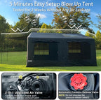 Inflatable Large Tent, Blow Up Tent with Hand Pump Waterproof 4 Season Air Tents Luxury Black Oxford Cabin Glamping House Easy Setup Outdoor Family Hot Tents for Camping 4-8 Person