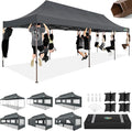 COBIZI 10x30 Pop Up Heavy Duty Canopy with 8 Sidewalls and Hexagonal Legs, Easy up Tent for Party, Wedding and Commercial, Outdoor Canopy with Roller Bag, Sand Bags, Waterproof & UPF50+ (Gray)