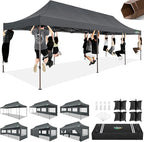 COBIZI 10x30 Pop Up Heavy Duty Canopy with 8 Sidewalls and Hexagonal Legs, Easy up Tent for Party, Wedding and Commercial, Outdoor Canopy with Roller Bag, Sand Bags, Waterproof & UPF50+ (Gray)
