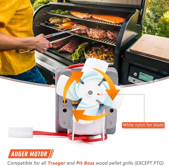 Upgraded 2.0 RPM Auger Motor Replacement Parts for Traeger, Pit Boss Wood Pellet Grills & Camp Chef Smokers, Oklahoma Joe's & Cuisinart WoodCreek Pellet Grill, Barbecue Auger Motor, 120V 60Hz 2 Pole