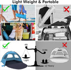 WhiteFang Beach Tent Anti-UV Portable Sun Shade Shelter for 3 Person, Extendable Floor with 3 Ventilating Mesh Windows Plus Carrying Bag, Stakes and Guy Lines (Blue)