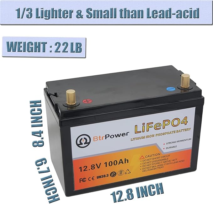 12V 100AH Lithium Battery,5000+ Deep Cycle LiFePO4 Battery with Built-in 100A BMS fit for Home Storage,Trolling Motor,RV,Off-Grid System,Solar Power System,Marine