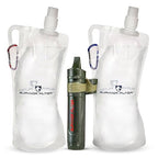 Survivor Filter Squeeze Kit – Emergency Water Straw with 2 Collapsible 33.8 fl oz Bottles – USA-Tested – 0.05 Micron Filtration – Portable Outdoor Water Filter for Camping & Hiking – No Expiration