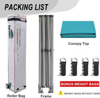 Eurmax USA Standard 10x10ft Patio Pop Up Canopy Tent for Outdoor Events Commercial Instant Canopies with Heavy Duty Roller Bag,Bonus 4 Canopy Sand Bags (Turquoise)