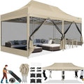 COBIZI 10x20 Canopy Tent, Heavy Duty Pop up Canopy with Sidewalls, Waterproof Easy Setup Canopy with Mosquito Netting, Outdoor Instant Screen Tents for Parties, Wedding with Roller Bag, Khaki