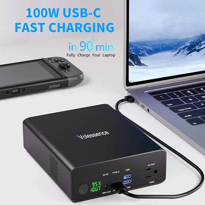 Portable Power Bank with AC Outlet 130W, Rechargeable Backup Lithium Polymer Battery Pack 80000mAh/296Wh High Capacity with USB C Output 100W Power Station for Outdoor Travel Camping Home Emergency
