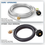 12FT Stainless Braided Propane Adapter Hose with Gauge, Propane Tank Hose Adapter 1lb to 20lb Converter for QCC1/Type1 Coleman Camp Stove, Buddy Heater, Tabletop Grill&More 1lb Portable Appliance