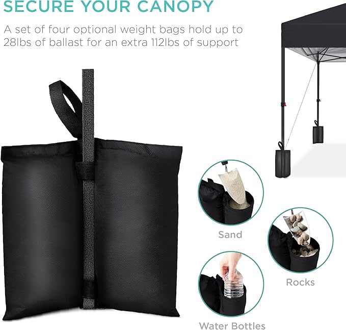 Best Choice Products 12x12ft Pop Up Canopy Tent, Outdoor Shade, 1 Person 1 Minute Set Up, Carry Case, 4 Weight Bags - Black