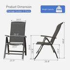 Domi Folding Patio Chairs Set of 2, Aluminium Frame Reclining Sling Lawn Chairs with Adjustable High Backrest, Patio Dining Chairs for Outdoor, Camping,Porch,Balcony(Textilene Fabric)