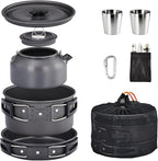 ROVSUN 34/10/6 pcs Camping Cookware Mess Kit, Lightweight Non-Stick Camping Cooking Pot and Pan Set with Stainless Steel Camping Gear Kettle Cup for Open Fire, Backpacking, Outdoor Cooking