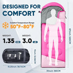 PTEROMY Sleeping Bags for Adults, Lightweight and Machine Washable, Water Resistant Backpacking Camping Sleeping Bag for Warm Cold Weather, Camping Essentials for Hiking Travel