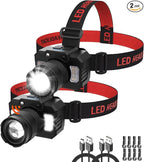 Rechargeable Headlamp High Lumen, 2Pack Super Bright Head lamp with Side Light & Motion Sensor, 7Mode Head Lights for Forehead, Adjustable Focus LED Headlamps for Adults Camping Running Hiking