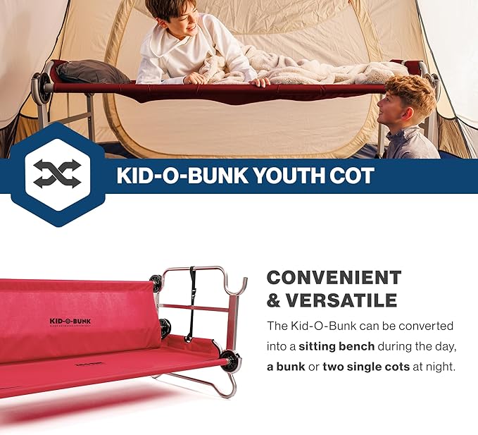 Disc-O-Bed Youth Double Cot Kid-O-Bunk, Modular for Bunk Beds, Dual Cots, or Bench with 2 Carry Bags for Portable Transport
