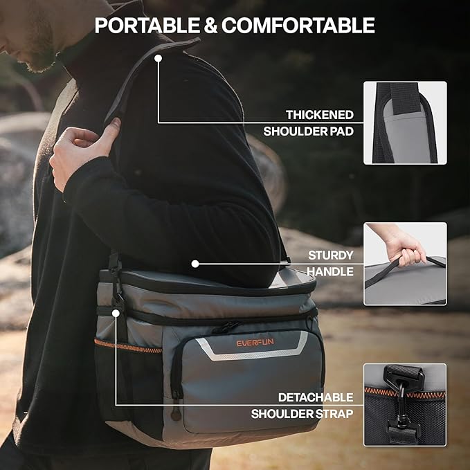 EVERFUN Small Cooler Bag 24 Can Insulated Lunch Box Double Deck Soft Leak-Proof Waterproof Collapsible Ice Chest for Men Women Work Travel Car Trip Picnic Beach