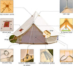 PlayDo Waterproof 4 Season Cotton Canvas Hot Tent Bell Wall Tent Yurt Tent with Stove Jack Hole for Outdoor Family Camping