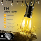 Solar Lights Outdoor Patio Lights: S14 15M 50FT Solar Powered Remote Control 3 Light Modes Dimmable Solar Waterproof Light - Shatterproof Bulbs - Camping Backyard Garden Deck Outside Yard