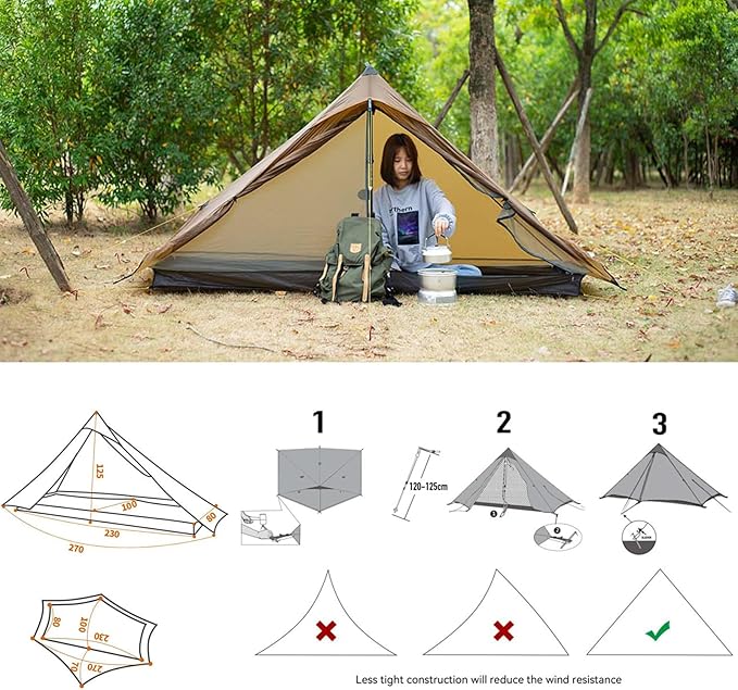 3F UL Gear Lanshan PRO Lanshan Ultralight Tent Ultralight Tent 3-Season Backpacking Tent for 1-Person or 2-Person Camping, Climbing, Hiking, Trekking, Kayaking (for 1 Person, Gray- 3 Season)
