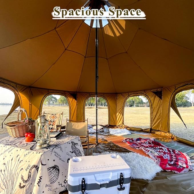 TOMOUNT Canvas Bell Tent Wall Tent with Stove Jack for Camping Glamping Yurt Dia.16.4ft*9.2ft