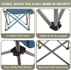 Oversized XL Padded Camping Chair Set of 2 Wide Heavy Duty Lawn Chairs Support 450 LBS Portable Folding Gaint Plus Camp Chair for Outdoor Outside Sports Baseball Soccer-Blue