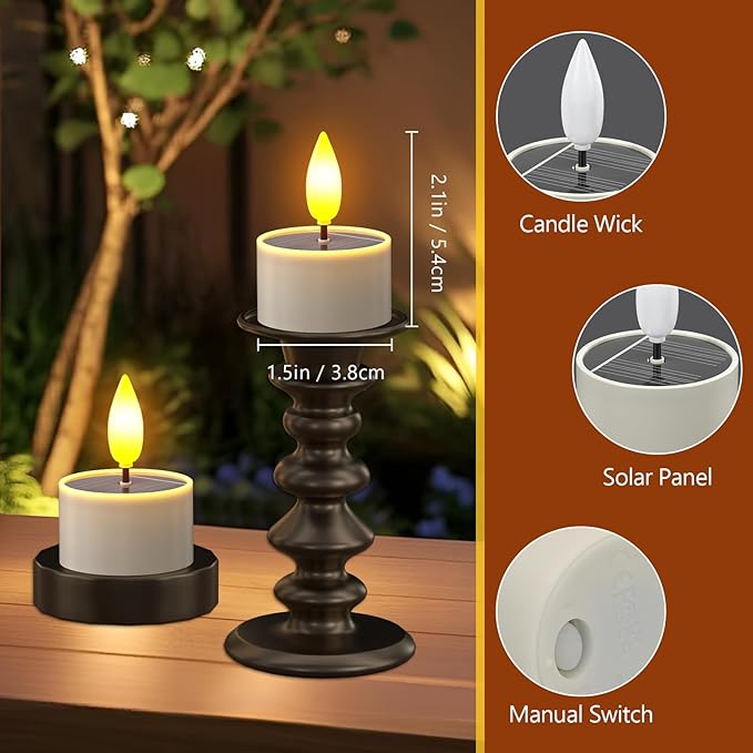 PChero 6 Pack Solar Tea Lights Outdoor Waterproof, Small Solar Lights with Dusk to Dawn Sensor, LED Tealight Candles for Lantern Garden Camping Outside Patio Home Decor,1.5" x 2.1"