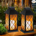 Solar Lanterns Outdoor Waterproof, 2 Pack Glass Hanging Solar Lights with Flickering Flameless Candle, Outdoor Lanterns for Patio Wall Porch Table Garden Yard Tree, Gift for Women Mom - Black