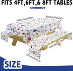 Tudomro Camping Tablecloth with Picnic Bench Covers, Picnic Table Cover Fits 4ft to 7ft Picnic Tables, Washable Reusable Polyester Table Cloth for Camping Included Storage Bag and Clip (Cute Style)