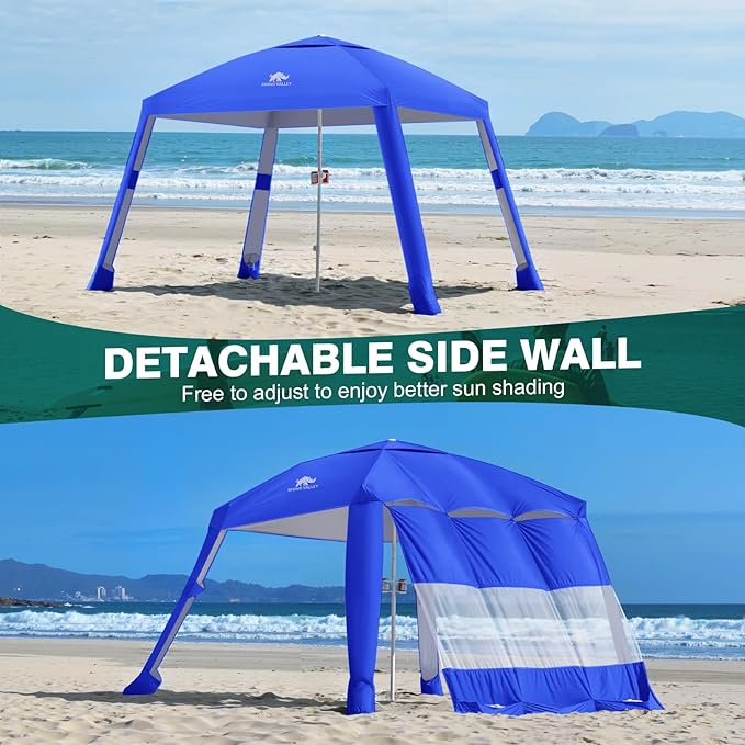 Rhino Valley Beach Cabana, 8*8FT Beach Tent UPF50+ Protection, Easy Setup Beach Canopy Wind Resistant with Cup Holder,Compact Beach Shade Foldable Beach Tent Sun Shelter for Whole Family Friend,Indigo