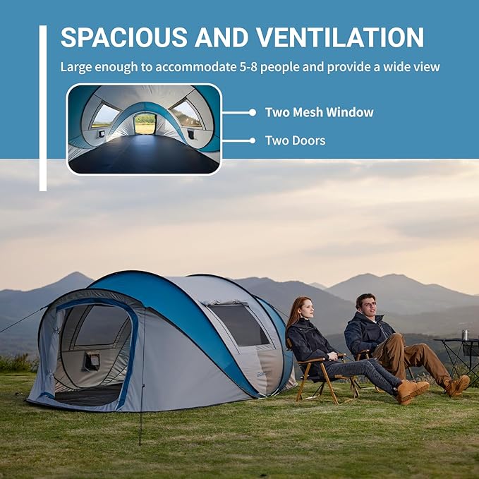 EchoSmile Instant Pop Up Camping Tent, 2/4/6 Person, Easy Setup Tent, Water Resistant Dome, Portable with Carry Bag