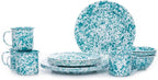 Enamelware Starter Set, 16 piece, Turquoise/White Splatter