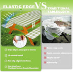 Picnic Table Cover with Bench Covers Vinyl Elastic Edges Fitted Rectangle Seat Tables Waterproof 3-Piece72X30in Set Outdoor Rectangular Folding Backing Tablecloth for Camping Over Size