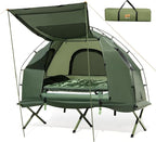 Goplus Camping Tent Cot, 5-in-1 Folding Camping Bed with Air Mattress, Pillow, Sleeping Bag, Waterproof Elevated Tent Shelter, Portable Outdoor Sleeping Cot with Carry Bag for Picnic, Trip