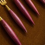 70 Piece Gold Silverware Set Stainless Steel Violet Wood Handle Flatware Set for 10，Kitchen Utensil Tableware Sets Forks Spoons and Knives Set for Home/Camping/Travel,Mirror Finish