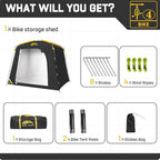 Happy Travel Bike Storage Shed Tent, Waterproof Portable Bike Cover with 40% More Top Space for 2/3/4/5 Bikes,Clips Easy Setup Sheds Shelter with Lockable Bicycle Design for Garden Tools, Lawn Mower