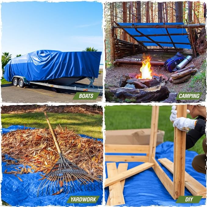 RUGGED RHINO All Weather 100% Waterproof Heavy Duty Tarp, 2 Pack, UV Temperature Resistant Tarps, High Durability Multipurpose Cover, for Home Outdoor Winter Snow Clean Up, Camping, 5 Mil, 6x8, Blue