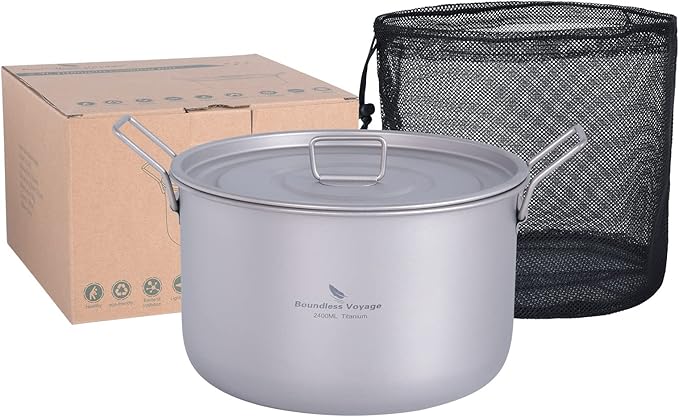 Boundless Voyage Camping Cookware Lightweight Cooking Pot Set Titanium Pot Portable for Outdoor Cooking Traveling Hiking Trekking Backpacking, 1-5 Person