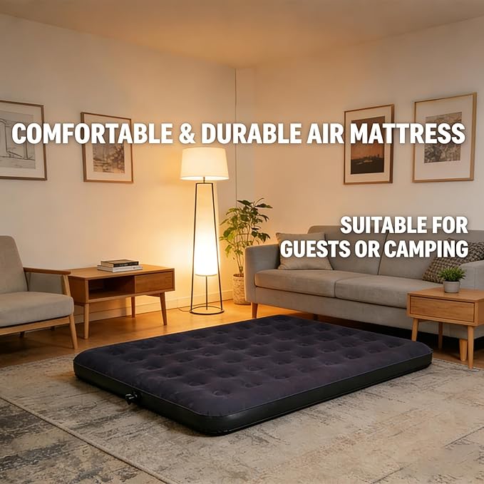 Queen Size Air Mattress - Inflatable Foldable Airbed for Camping, Home & Travel Guests, Waterproof Blow Up Mattress, Portable Sleeping Pad Accessories 80"x60"x9"